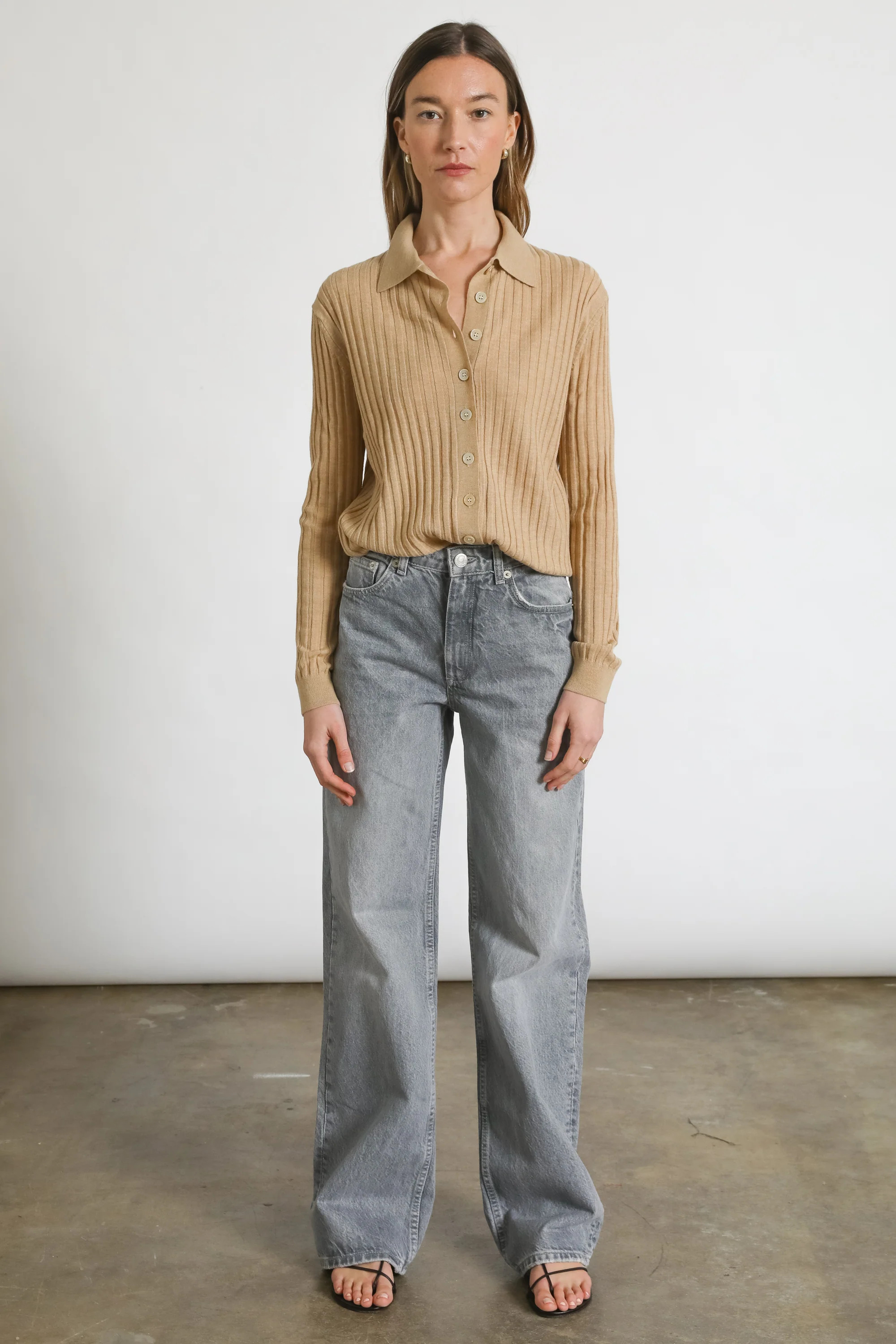 Ribbed Knit Polo Shirt | Almina Concept