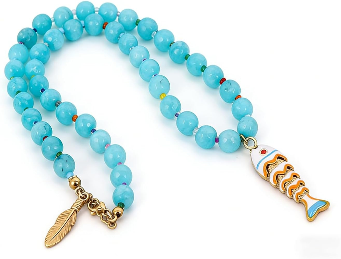 Boho Fish Pendant Necklace for Women Chunky Sardine Bead Necklace Natural Stone Fish statement Ne... | Amazon (US)