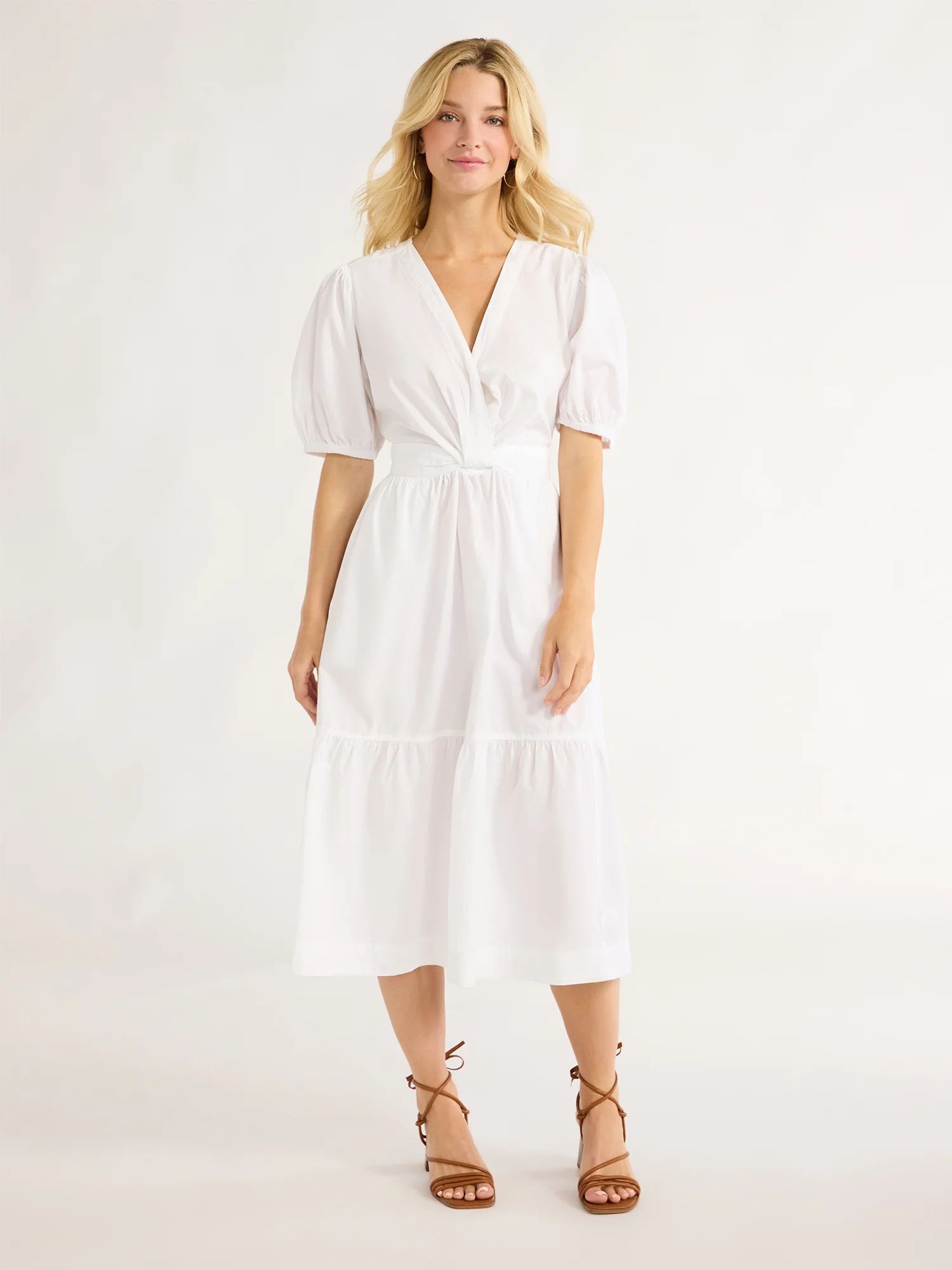 Free Assembly Women's Twist Front Cotton Midi Dress, Sizes XS-XXL | Walmart (US)