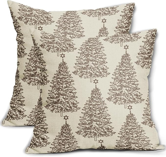 Brown Christmas Pillow Covers 24x24 Set of 2 Xmas Tree Star Rustic Holiday Print Decorative Outdo... | Amazon (US)
