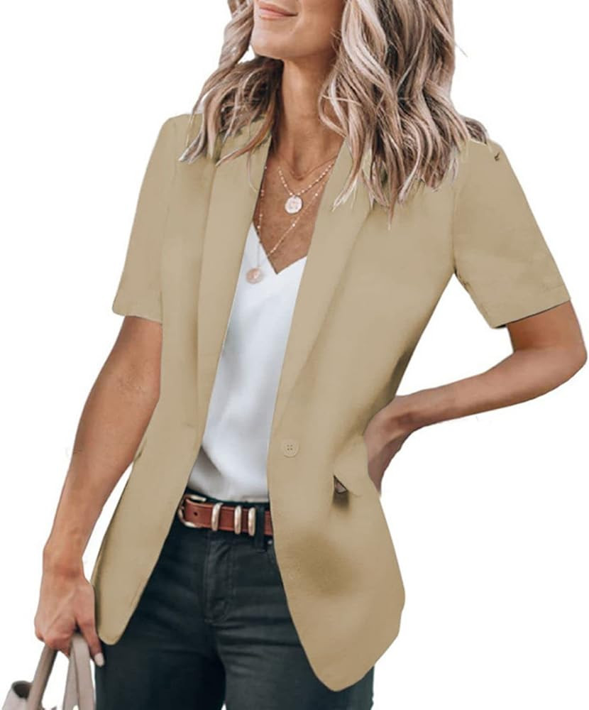 Women's Casual Blazer Summer Short Sleeve Blazers Lapel Open Front Work Office Suit Jacket Dressy... | Amazon (US)