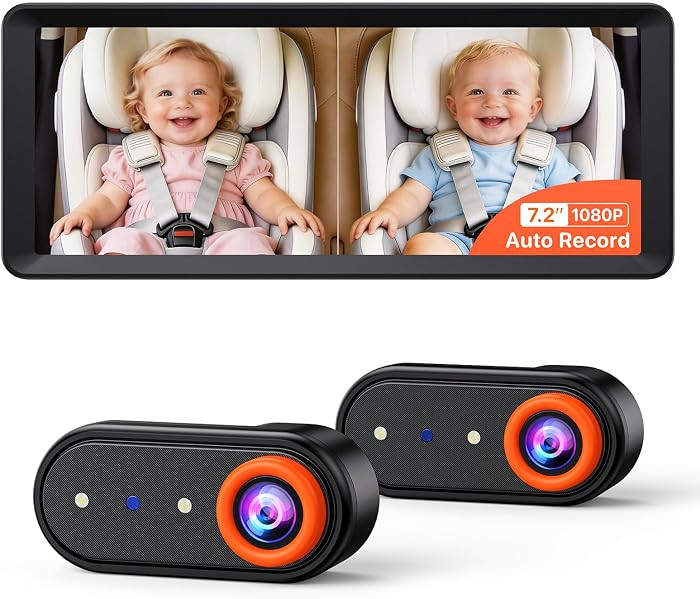 BM5 MAX 1080P Dual Baby Car Camera with Recording, 7.2" Split Monitor for 2 Kids, Dual Car Camera... | Amazon (US)