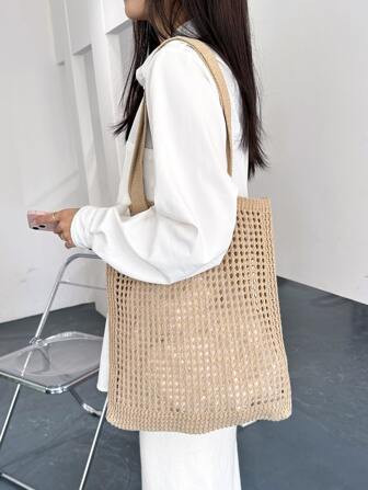 Hollow Out Crochet Bag Women's Casual Tote Single Shoulder Bag, Minimalist Design Crochet Bag, La... | SHEIN
