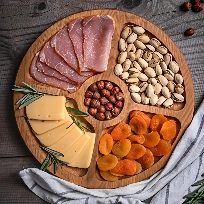 Wooden Plate Cheese Board Five Grids Dividers Food Tray - Temu | Temu Affiliate Program