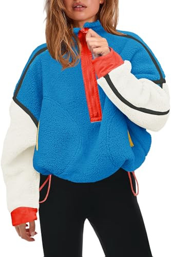 Panadila Womens Half Zip Fleece Pullover Sherpa Jacket (Royal Blue,XS) | Amazon (US)