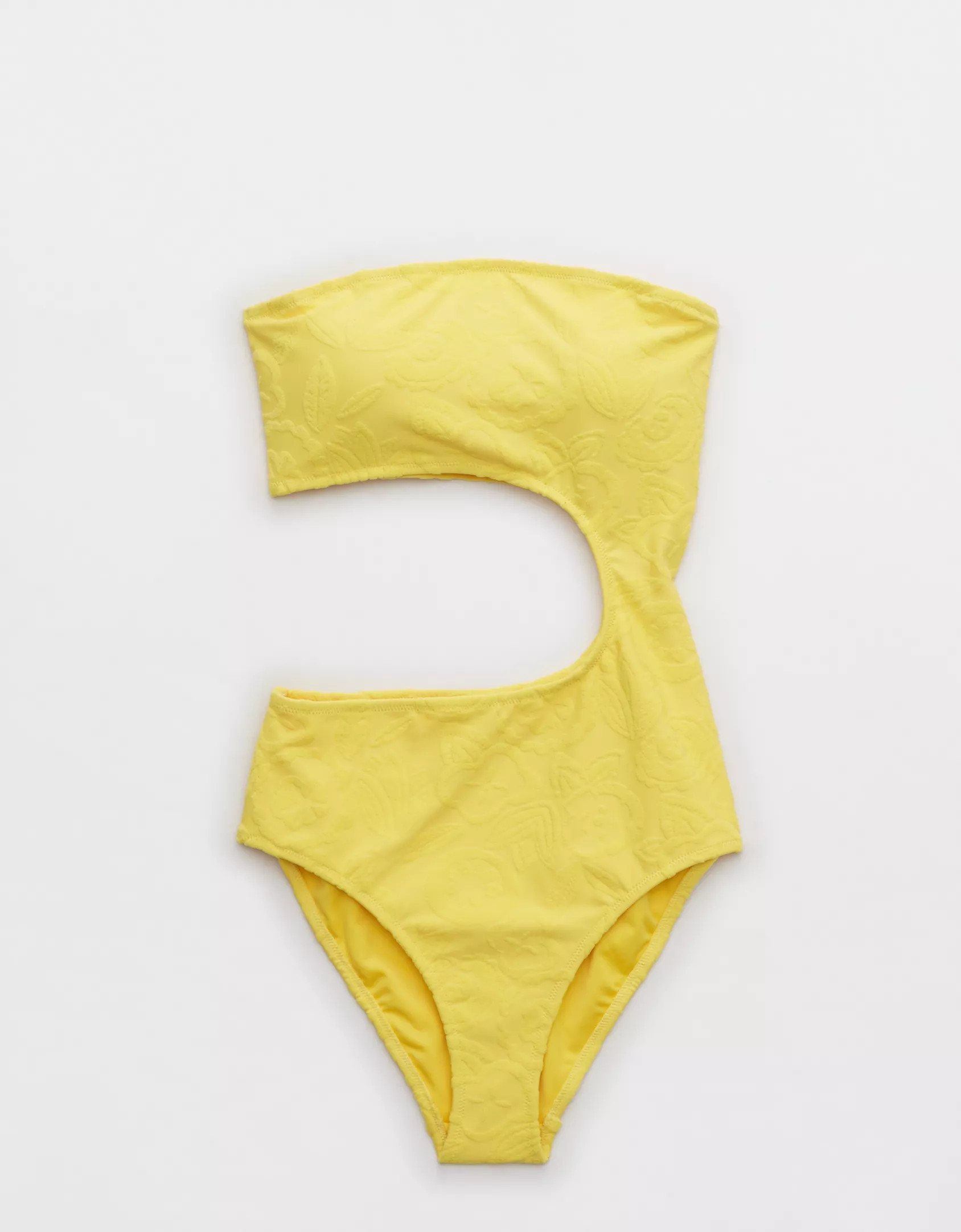Aerie Terry Cut Out Bandeau One Piece Swimsuit | American Eagle Outfitters (US & CA)