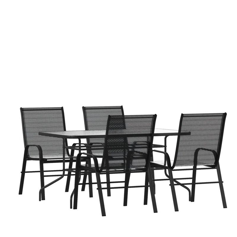 Artu Outdoor Patio Dining Set - 55" Tempered Glass with Umbrella Hole, Flex Comfort Stack Chair | Wayfair North America