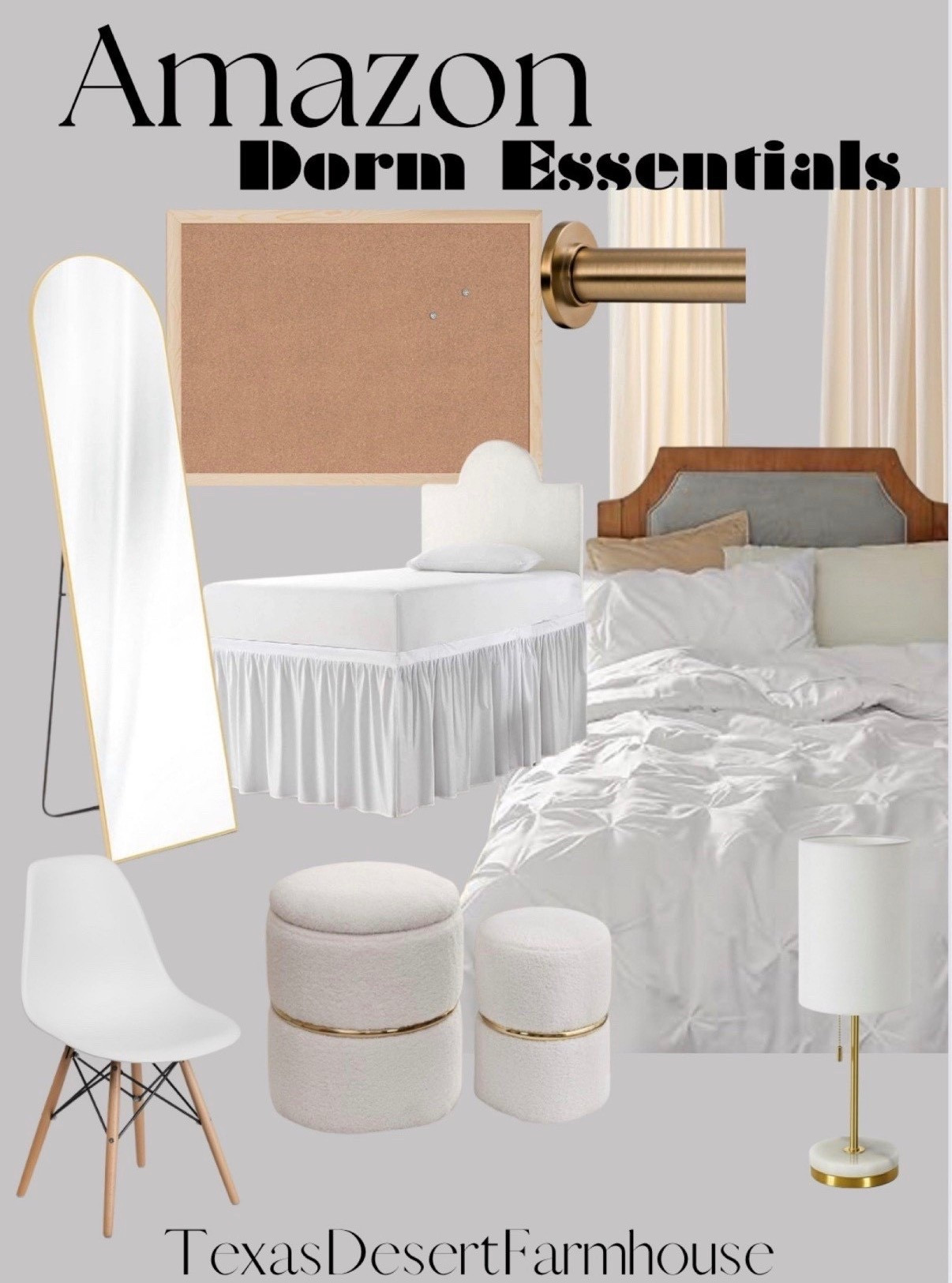 College Dorm Room Essentials

#dorm #dormessentials #dormroom #doorbed #dormbedskirt #curtains #ottoman  #deskchair #dormbedding

Bedsure Twin XL Comforter Set - Extra Long 5 Pieces Dorm Bedding Sets, Pinch Pleat White Bed in a Bag with Comforter, Sheets, Pillowcase & Sham
Sweetcrispy Armless Office Chair Cute Desk Chair, Modern Fabric Home Office Desk Chairs with Wheels Adjustable Swivel Task Computer Vanity Chair for Small Spaces
Flash Furniture Elon Series White Plastic Chair with Wooden Legs
Luvkczc Minimalist Table Lamp Set of 2, Nightstand Lamp for Bedroom Living Room, Modern Pull Chain Bedside Lamp with Marble Base, Fabric Shade, Small Desk Lamp for Home, Office, Reading,Gold
Chanasya Premium Solid Velvet Curtains - Classy and Solid Drapes for Living Room or Bedroom - 52" x 84" - Off White, 2 Panels
Sweetcrispy 59"x16" Arched Full Length Mirror Full Body Floor Mirror Standing Hanging or Leaning Wall Mirror with Stand Aluminum Alloy Thin Frame for Bedroom Cloakroom, Gold
Furniliving 16" Height Round Ottoman Set of 2, Foot Rest Stool, Soft Fuzzy Sherpa Upholstered Ottoman with Storage Gold Stainless Steel Hoop, Storage Stool for Living Room, Bedroom (White)
U Brands Cork Bulletin Board, 17 x 23 Inches, Light Birch Wood Frame (265U00-01)


#LTKStyleTip #LTKBacktoSchool

#LTKU #LTKKids #LTKHome