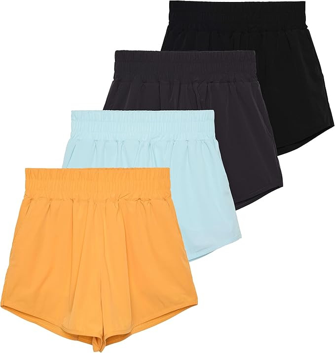Real Essentials 4 Pack Women's 2.5'' High Waisted Running Shorts with Liner - Quick Dry, Dry Fit,... | Amazon (US)