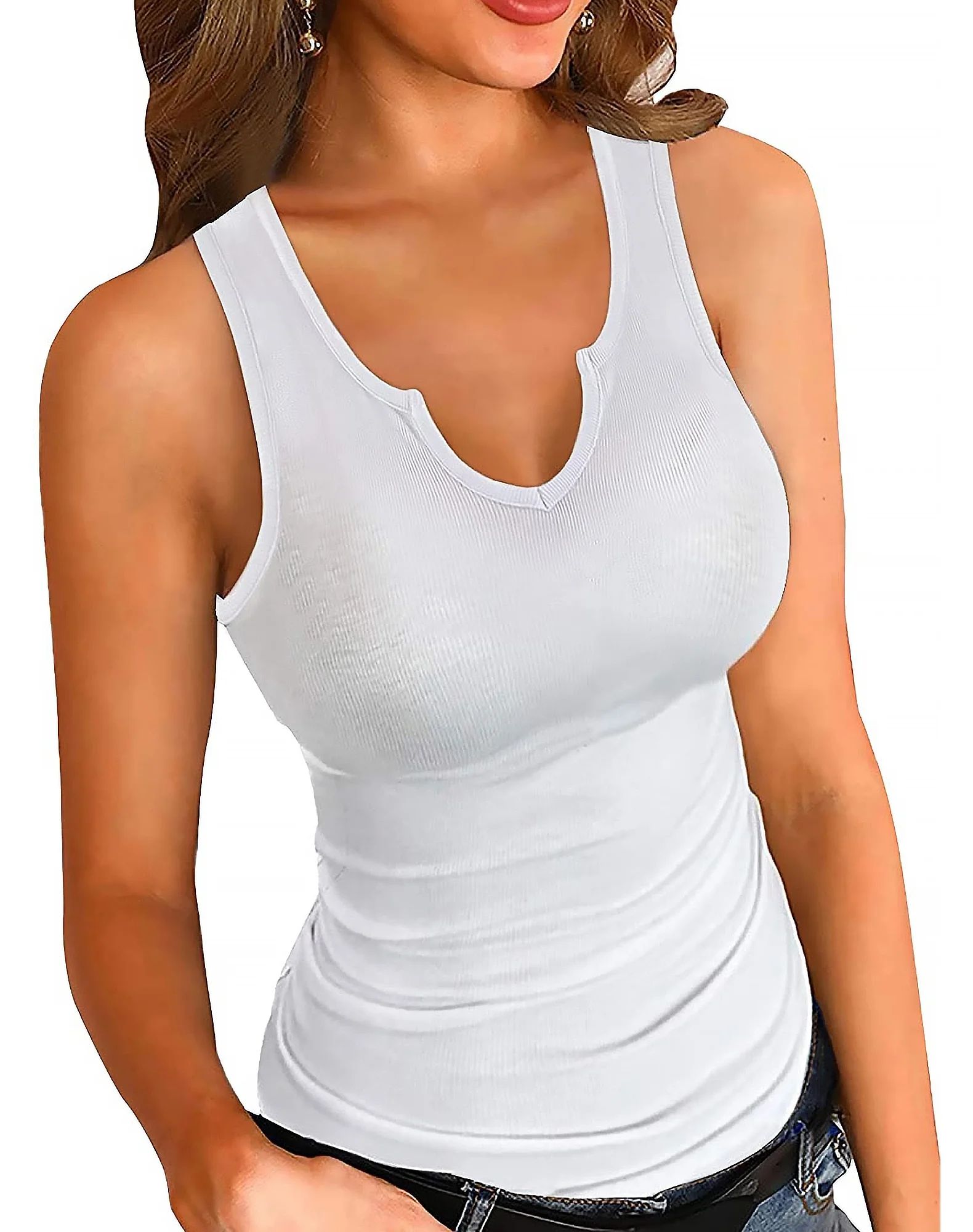 Tank Tops for Women Basic Sleeveless Shirts Ribbed Slim Fitted Workout Summer Blouse Sporty Sexy ... | Walmart (US)