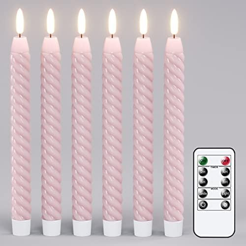 Pink Flameless Taper Candles Pastel Flickering with Remote Timer, 3D Wick LED Spiral Wedding Cand... | Amazon (US)