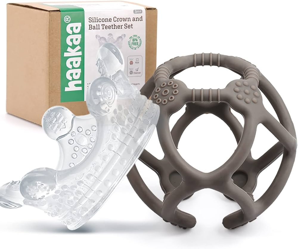 Haakaa Silicone Crown and Ball Teether Set 2pk,Super Soft Silicone Teething Toys | Cold Soothing ... | Amazon (US)