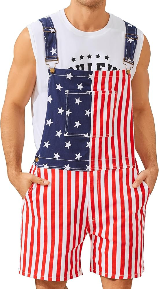 Overalls for Men Bib Coveralls Shorts Romper Printed Jumpsuits Festival Outfits | Amazon (US)