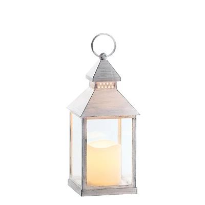 Distressed White Lantern with LED Candle | Kirkland's Home