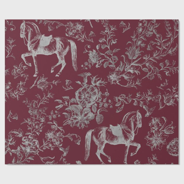 Elegant Vintage Burgundy Gray Horse Floral Pattern Wrapping Paper | Zazzle | Zazzle