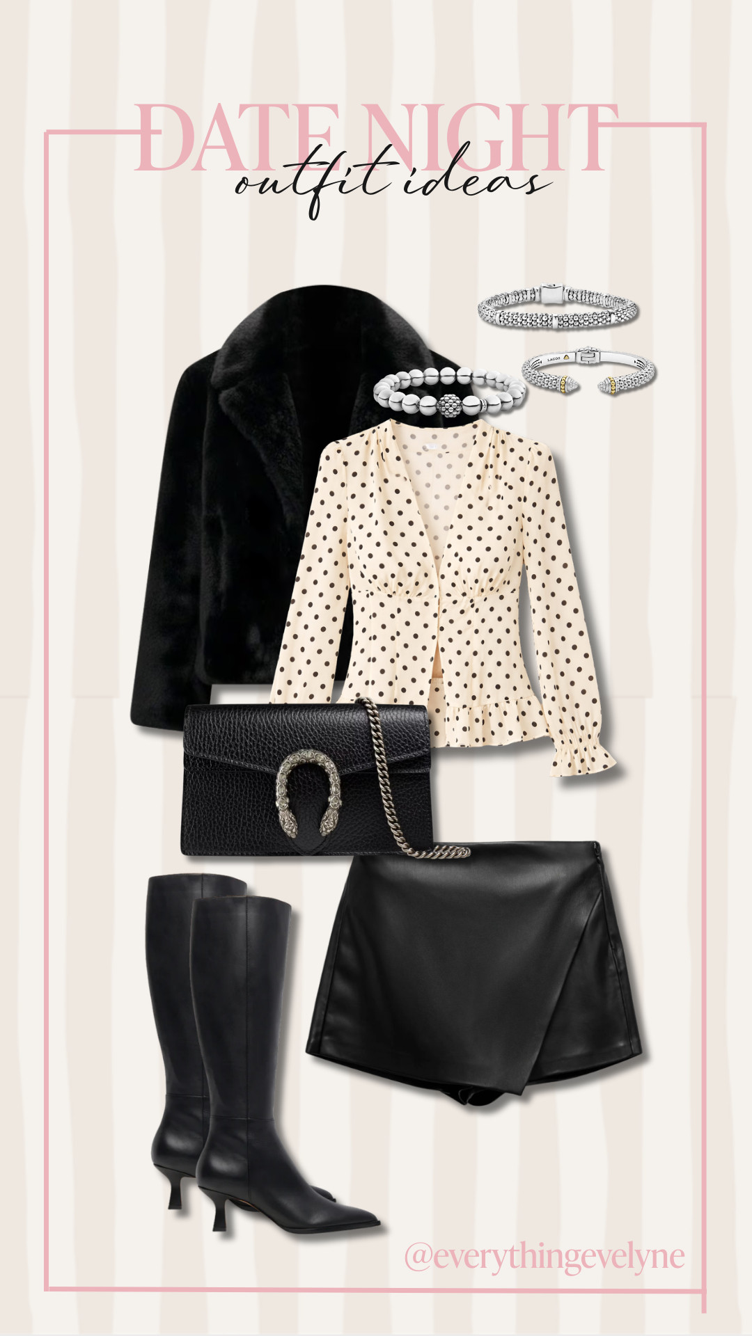 Date night OOTD!

All black is so chic, but the pop of polka dots makes this look a little more playful.

leather skort, date night, knee high boots, dinner outfit, girls night, night out, elevated fashion 

 #LTKootd #LTKOver40 #LTKPetite