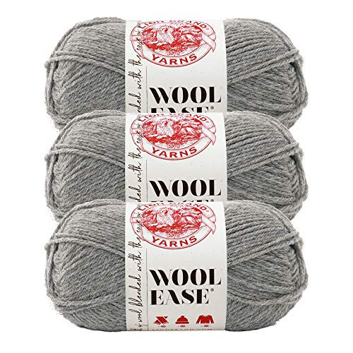 (3 Pack) Lion Brand Yarn Wool-Ease Yarn, Grey Heather | Amazon (US)