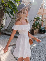 'Ariel' Off The Shoulder Embroidered Mini Dress | Goodnight Macaroon