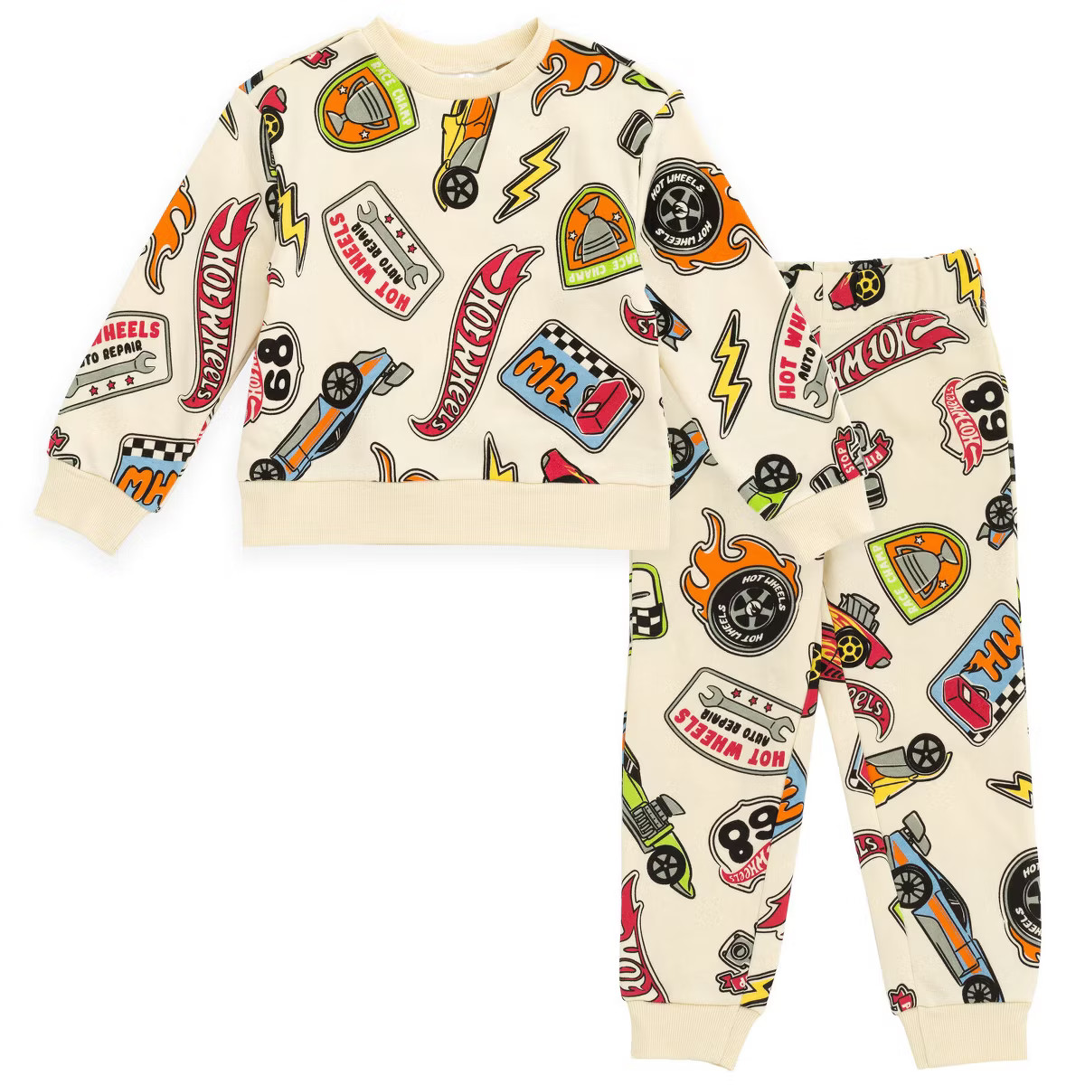 Hot Wheels Little Boys Fleece Sweatshirt and Jogger Pants Outfit Set Cream 6 | Target