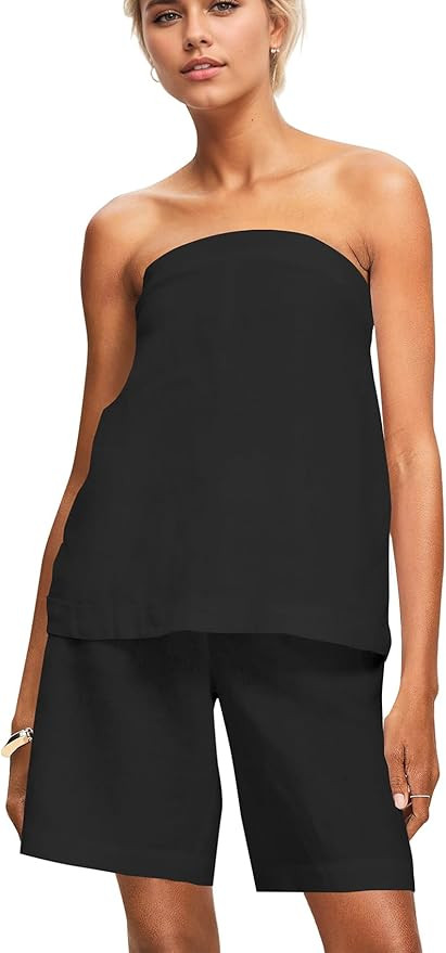 Women Polka Dot 2 Piece Outfits Summer Vacation Matching Set Strapless Tube Top and Baggy Shorts ... | Amazon (US)