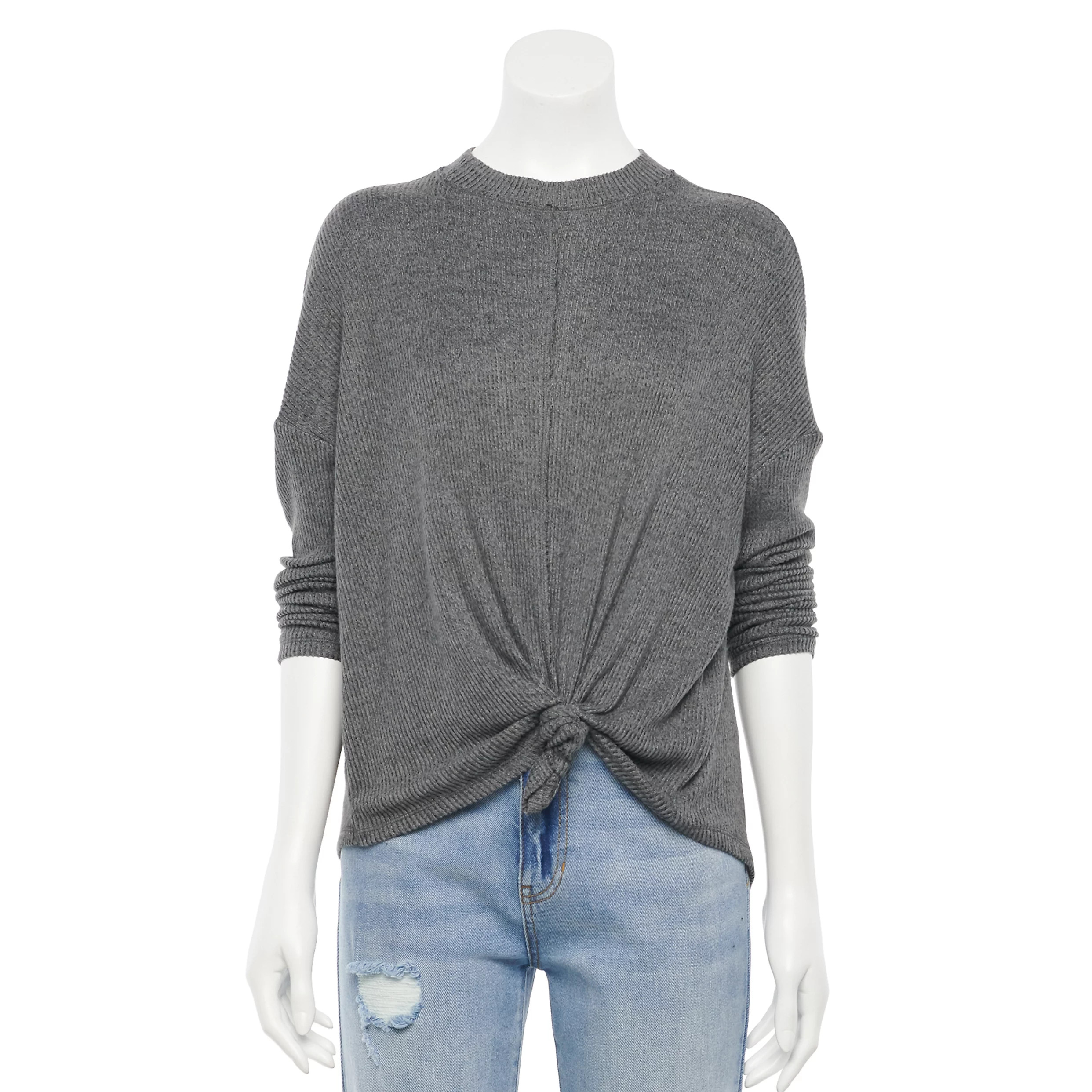 Juniors' SO® Long Sleeve Cozy Mockneck Knot Front Top | Kohl's