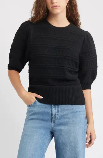Treasure & Bond Puff Sleeve Cable Knit Sweater in Black at Nordstrom Rack, Size X-Small | Nordstrom Rack