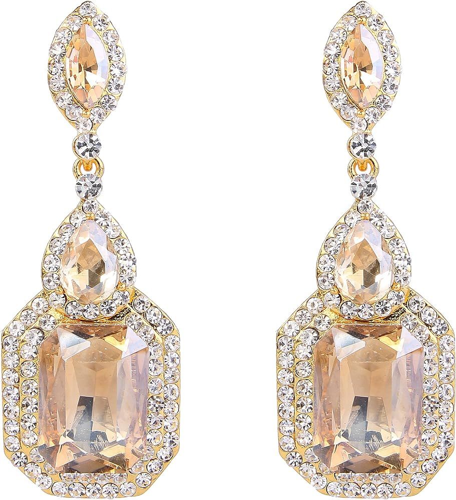 BriLove Women's Wedding Bridal Crystal Emerald Cut Infinity Figure 8 Chandelier Dangle Earrings | Amazon (US)