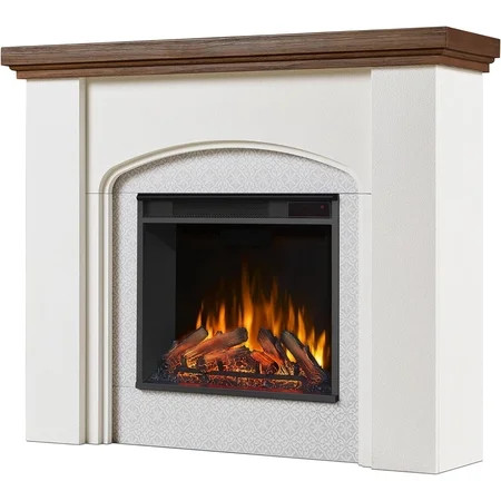 Real Flame Anika 49" Modern Wood Electric Fireplace in White Stucco | Walmart (US)