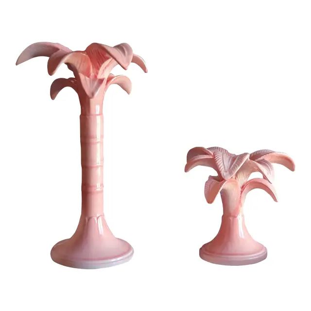Les Ottomans Palm Tree Candlestick Holders in Pink, Small & Medium, Set of 2 | Chairish