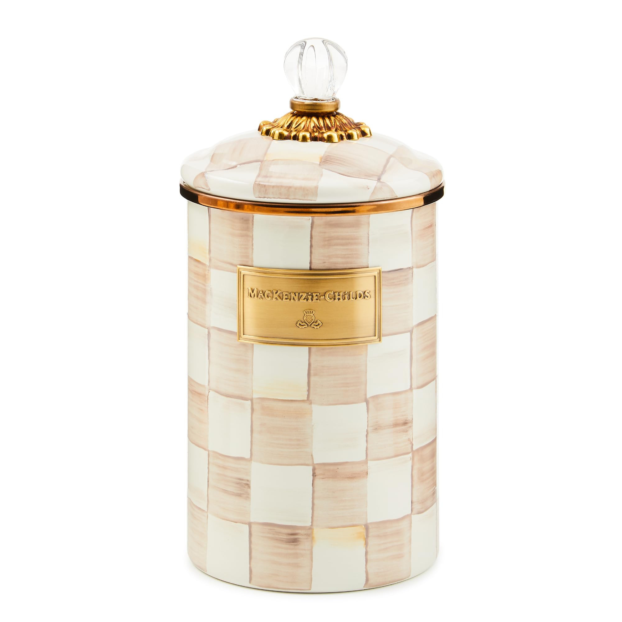 MACKENZIE-CHILDS Large Enamel Canister, Kitchen Storage Container with Lid, Brown-and-White Mocha... | Amazon (US)