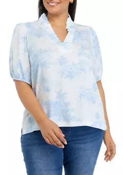 Crown & Ivy™ Plus Size Printed Ruffle Top | Belk
