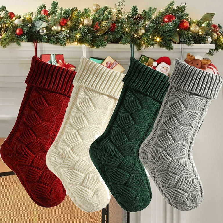 PayUSD 4 Pack Christmas Stockings 18 Inches New Twist Knitted Large Stocking Gifts Candy Bag Hang... | Walmart (US)
