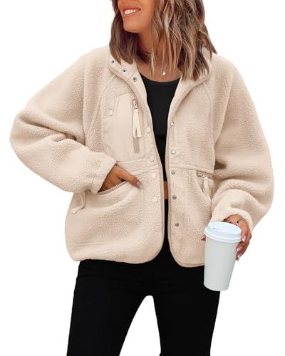 ReachMe Womens Casual Lapel Long Sleeve Sherpa Jacket Button Down Fuzzy Fleece Coat Winter Y2K Ou... | Amazon (US)