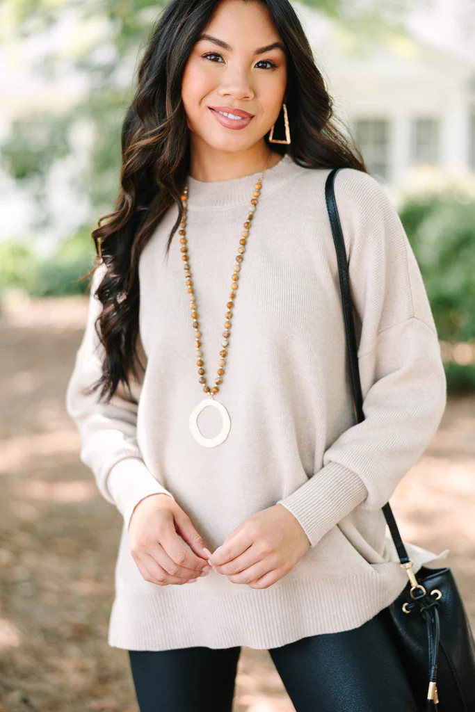 Perfectly You Taupe Brown Mock Neck Sweater | The Mint Julep Boutique