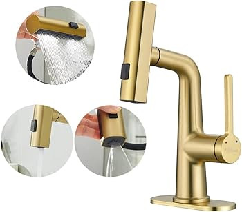 Waterfall Rainfall Bathroom Faucets with Pull Down Sprayer, Modern Pull Out Bathroom Sink Faucet ... | Amazon (US)