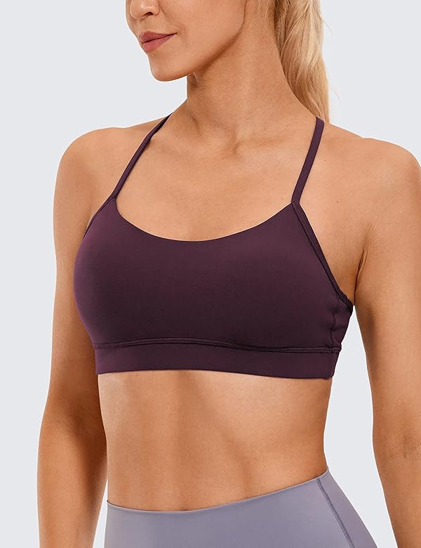 CRZ YOGA Butterluxe Womens Y Back Sports Bra - Padded Racerback Low Impact Spaghetti Thin Strap Workout Yoga Top | Amazon (US)