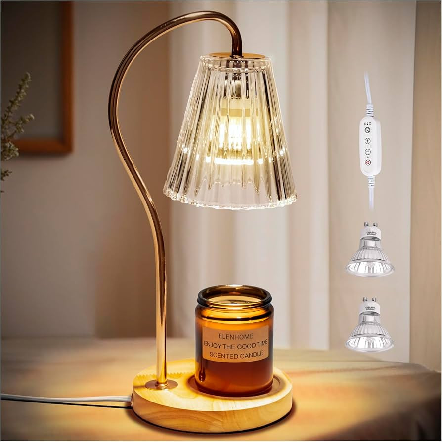 Elenhome Candle Warmer Lamp, Modern-Glass Candle Lamp Warmer with Timer & Dimmer, Electric Candle... | Amazon (US)