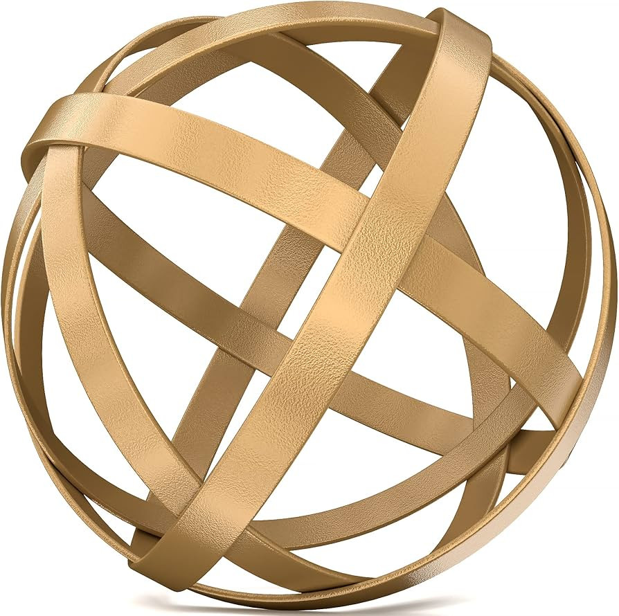 Metal Decorative Sphere for Home Decor - Distressed Gold, Hand Painted, Modern Decorative Balls f... | Amazon (US)