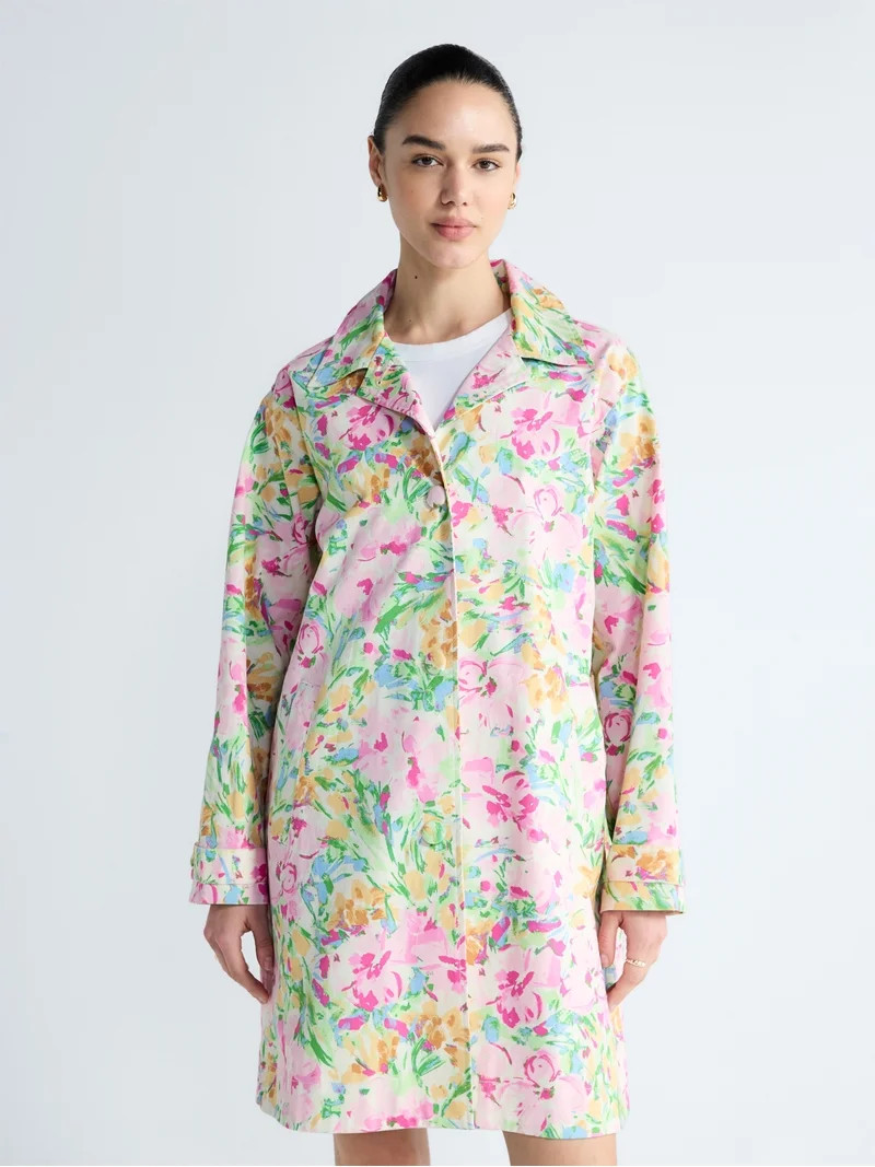 Free Assembly Women's and Women's Plus Floral Car Coat with Long Sleeves, Sizes XS-4X | Walmart (US)