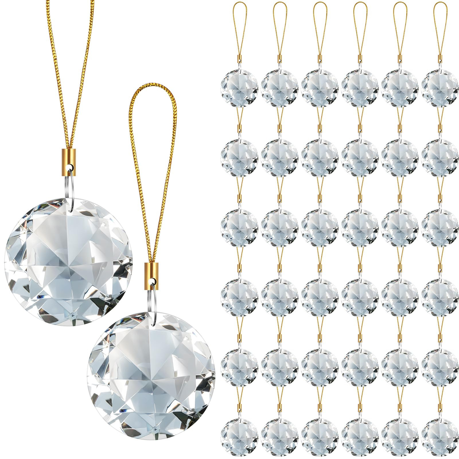 XunYee 36 Pcs Crystal Glass Christmas Balls Ornaments, 1.18" Mini Round Hanging Crystal Prism Xma... | Amazon (US)