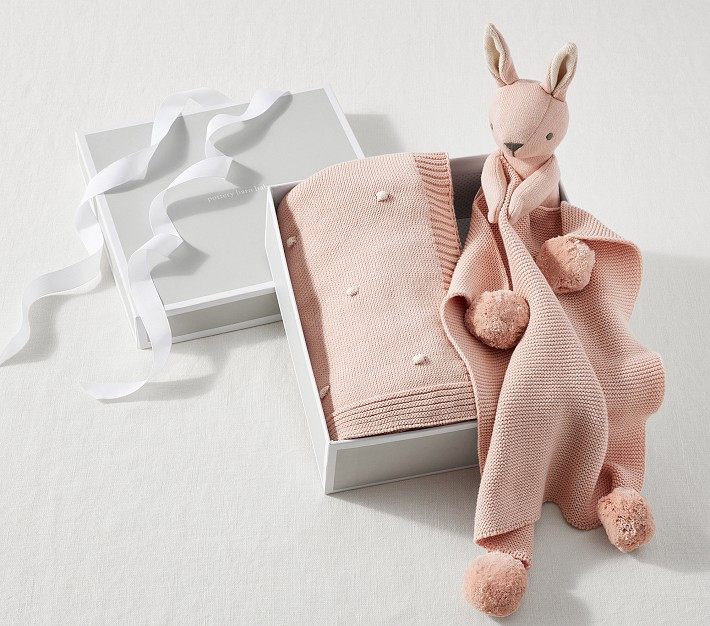 Cotton Sweater Knit Baby Blanket and Bunny Thumbie Set | Pottery Barn Kids