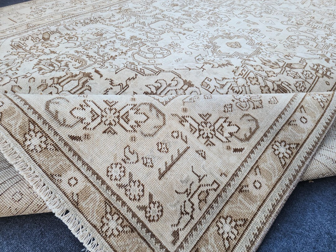 9x13 Neutral Area Rug, Vintage Oushak Rug, Large Turkish Rug, Beige Brown Rug, 9x13 Oversized Rug... | Etsy (US)