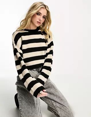 Only cropped sweater in black and cream stripe | ASOS | ASOS (Global)