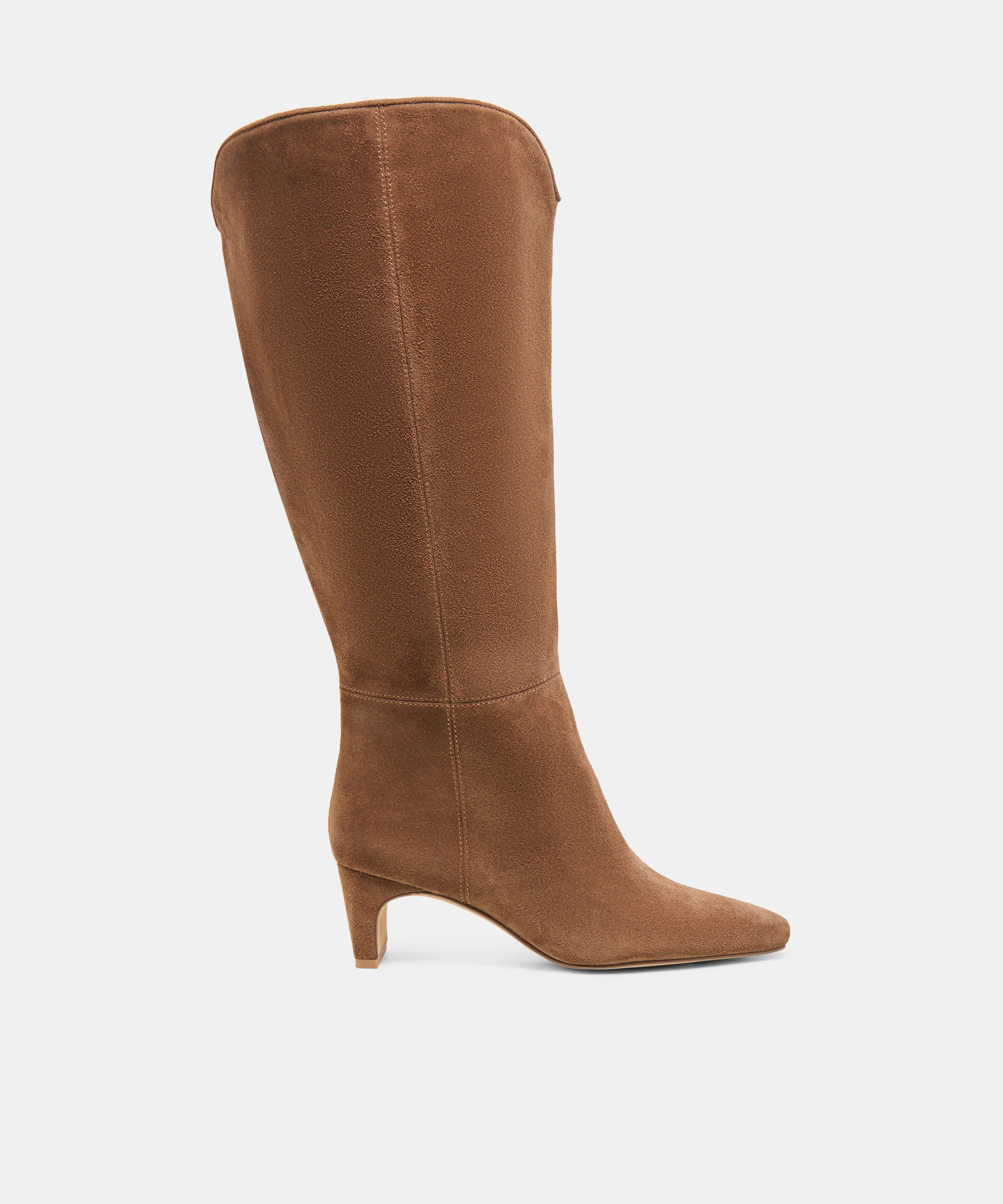 BRION Extra Wide Calf Cocoa Suede Block-Heel Knee-High Boots | Dolce Vita | DolceVita.com