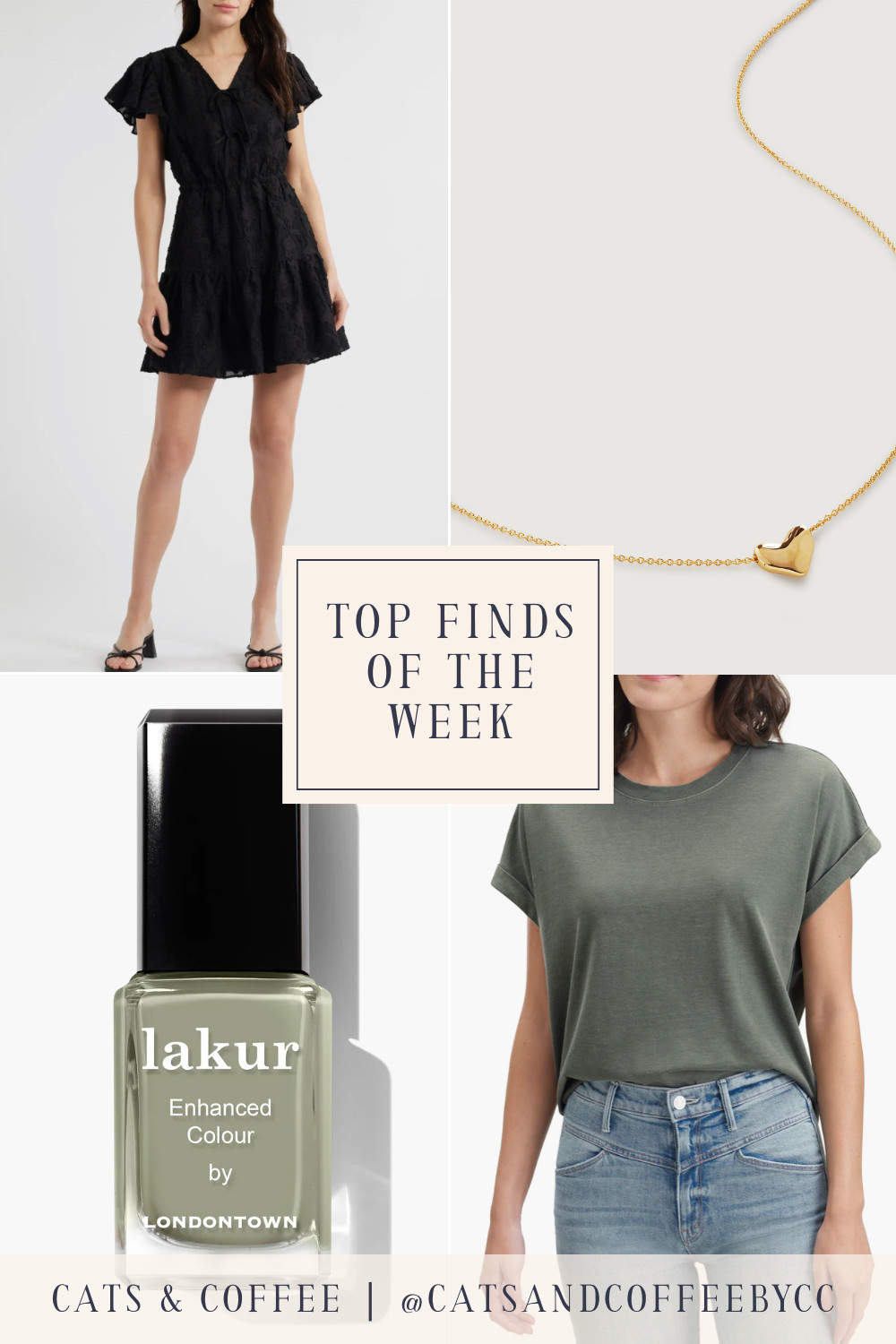 🎉💚 Four Top Finds of the Week: a great sage green nail polish that is both a neutral and a pop of color, a sweet little black dress currently on sale at Nordstrom, my latest dainty gold necklace obsession from Monica Vinader, and a classically cool Splendid tee that elevates the everyday. 

 #LTKSaleAlert #LTKPetite #LTKBeauty