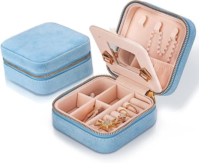 Smileshe Travel Jewelry Box with Mirror, Velvet Mini Case for Women Girls, Small Portable Gifts O... | Amazon (US)