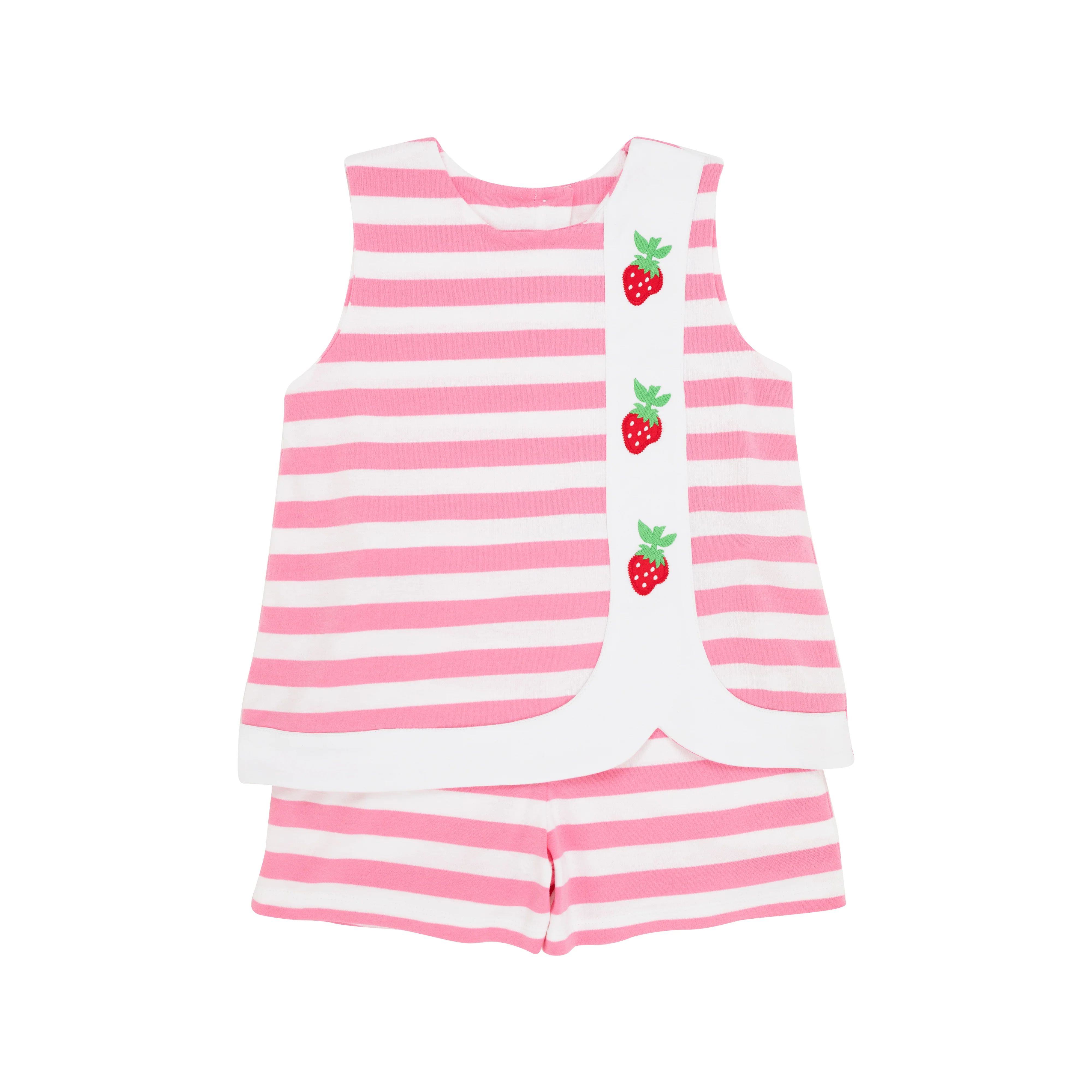 Tilly Tab Set (with shorts) - Hamptons Hot Pink & Worth Avenue White Stripe with Strawberry Appli... | The Beaufort Bonnet Company