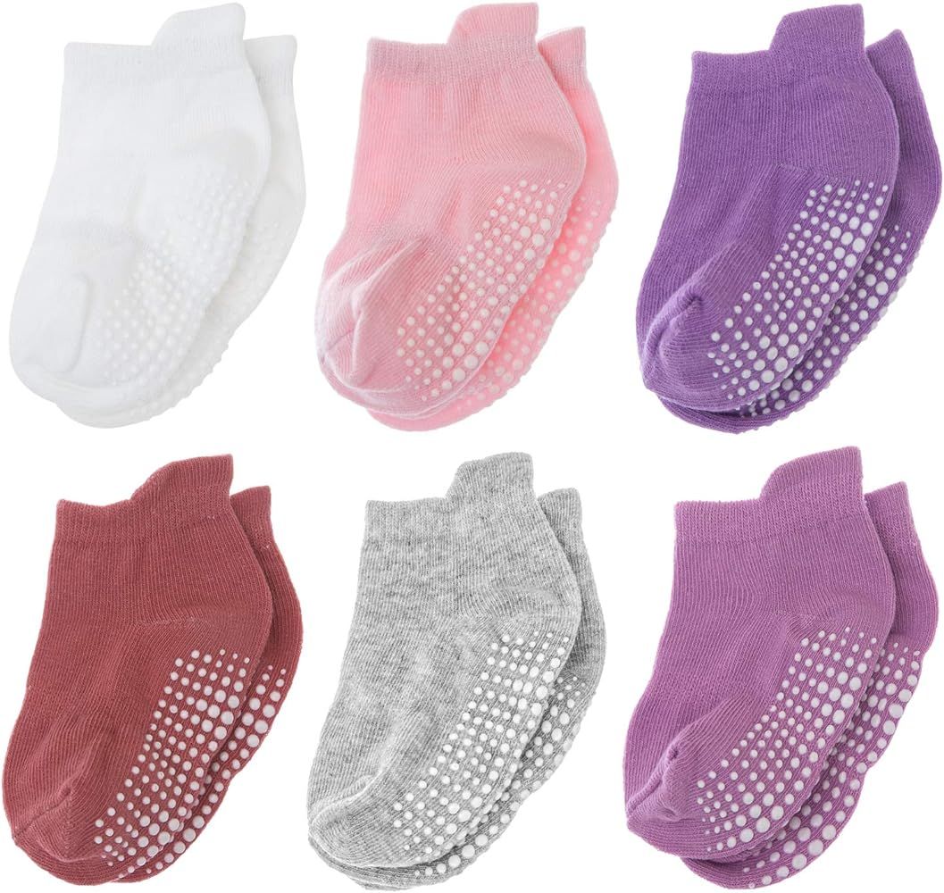 Baby Ankle Socks with Grips Toddler Girls Boys Non Slip/Anti Skid Socks Infant Kids - 6/12 Pairs | Amazon (US)