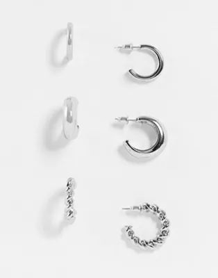 Topshop mixed mini hoop earrings 3 x multipack in silver | ASOS (Global)