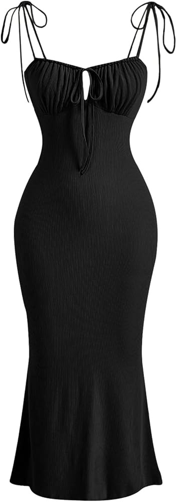 Verdusa Women's Ruched Knot Front Tie Shoulder Sleeveless Fishtail Bodycon Cami Dress | Amazon (US)